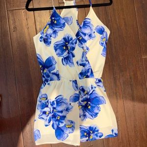 White Romper with Blue flowers
